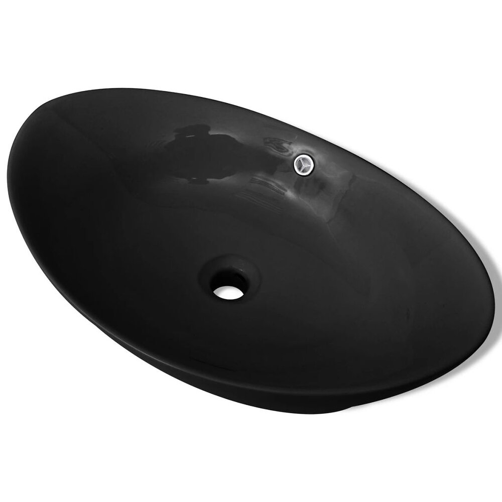 VIDAXL - Lavabo ovale en céramique noire de luxe avec trop-plein 59 x 38,5 cm - Noir - large