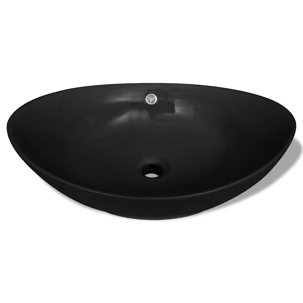 VIDAXL - Lavabo ovale en céramique noire de luxe avec trop-plein 59 x 38,5 cm - Noir - large