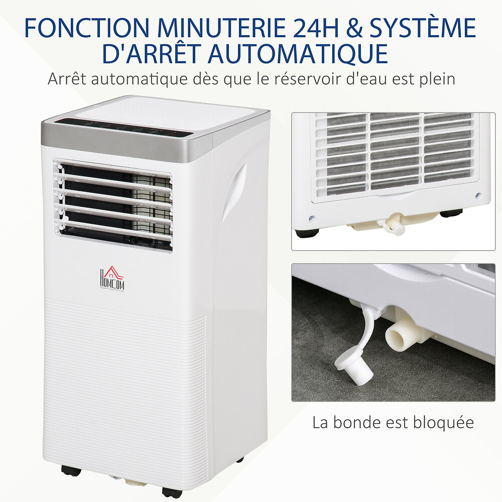 HOMCOM - HOMCOM Climatiseur portable 9.000 BTU/h - ventilateur, déshumidificateur - réfrigérant naturel R290 - télécommande - débit d'air 360 m³/h - blanc - large