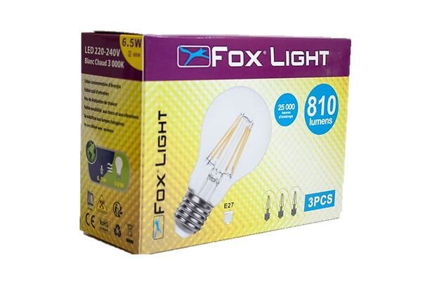 FOX LIGHT - Ampoule Led-s19 Filament Claire A60 - E27 - 6w - 360° - 3 000k - 810lm - 3 Pcs - large