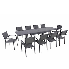 AVRIL PARIS Table de jardin extensible aluminium 270cm + 10 fauteuils emp ...