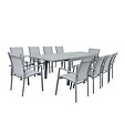 AVRIL PARIS - Table de jardin extensible aluminium 135/270cm + 10 fauteuils empilables textilène gris - ANDRA - vignette
