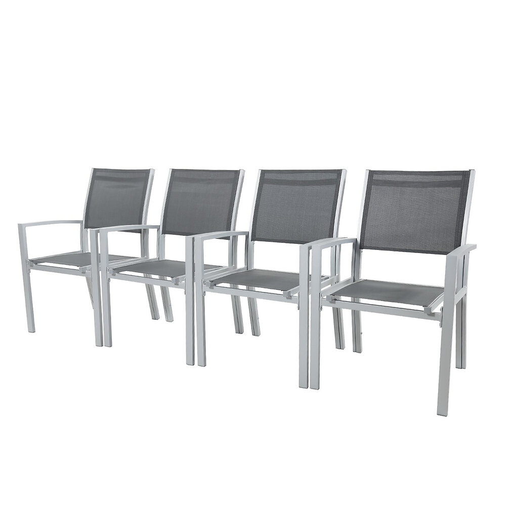 AVRIL PARIS - Table de jardin extensible aluminium 140/280cm + 10 fauteuils textilène Argentée - HARA XL - large