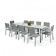 AVRIL PARIS - Table de jardin extensible aluminium 140/280cm + 10 fauteuils textilène Argentée - HARA XL - vignette