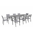 AVRIL PARIS - Table de jardin extensible en aluminium 270cm + 8 fauteuils empilables textilène gris - MILO 8 - vignette