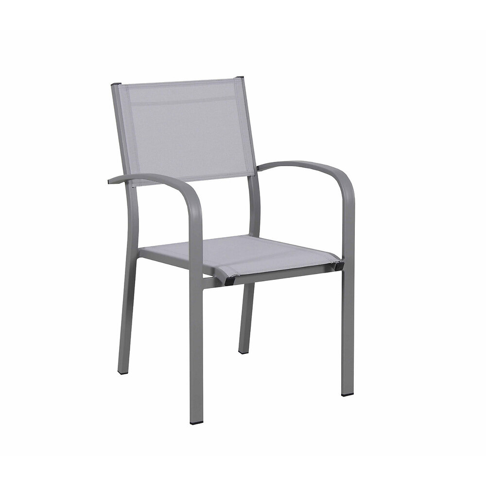 AVRIL PARIS - Table de jardin extensible en aluminium 270cm + 8 fauteuils empilables textilène gris - MILO 8 - large