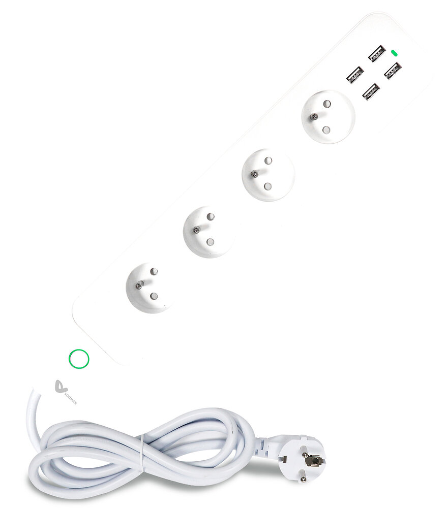 Bloc multiprise 16A connecté 4 prises 2P+T et 4 USB avec compteur de