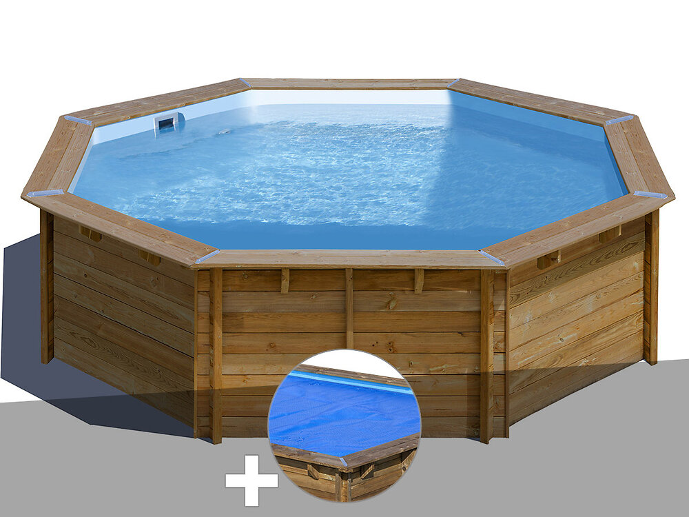 GRE - Kit piscine bois Gré Violette Ø 5,00 x 1,27 m + Bâche à bulles - large