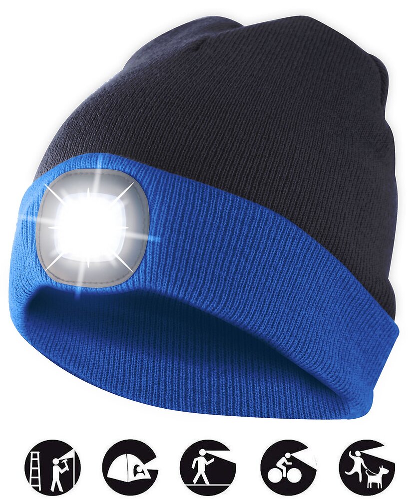 VELAMP - LIGHTHOUSE: Bonnet avec lampe frontale LED rechargeable. Nerazzurro - large