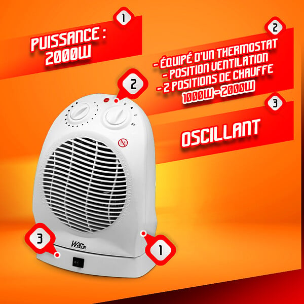 Chauffage soufflant oscillant 1500 W - mini radiateur céramique PTC - 3  niveaux de puissance - chauffage d'appoint avec télécommande blanc au  meilleur prix