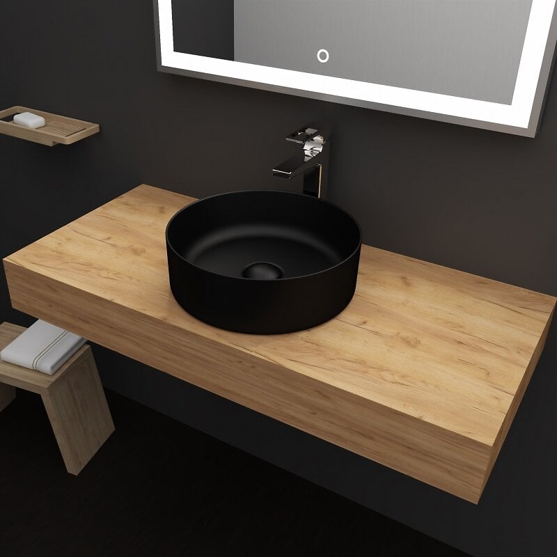 PLANETE_BAIN - Plan de toilette 100 cm à suspendre pour vasque à poser décor chêne - Body - large