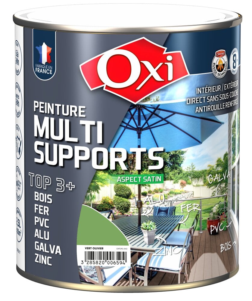 OXI - PEINTURE MULTI SUPPORTS - TOP 3+ VERT DE GRIS RAL 6021 2.5L - large