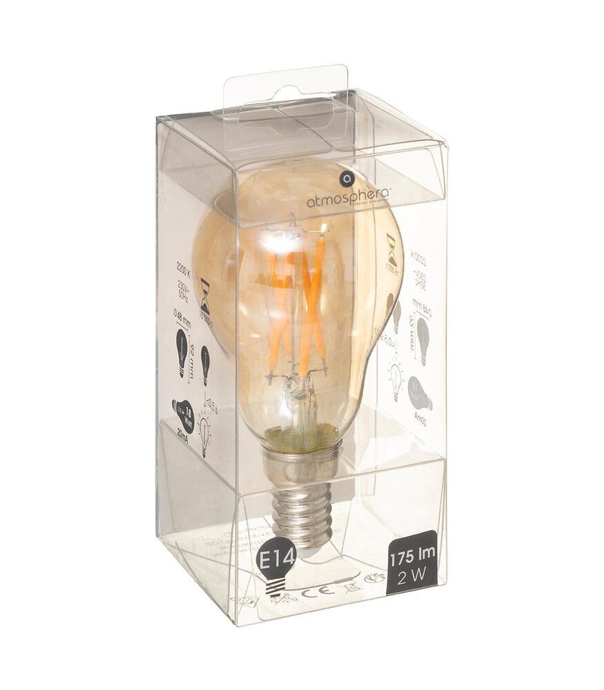 ATMOSPHERA - Ampoule LED ambrée et filament droit E14 A48 2W - large