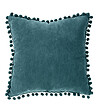 ATMOSPHERA - Coussin déhoussable avec Pompons Bleu Canard 40 x 40 cm - vignette