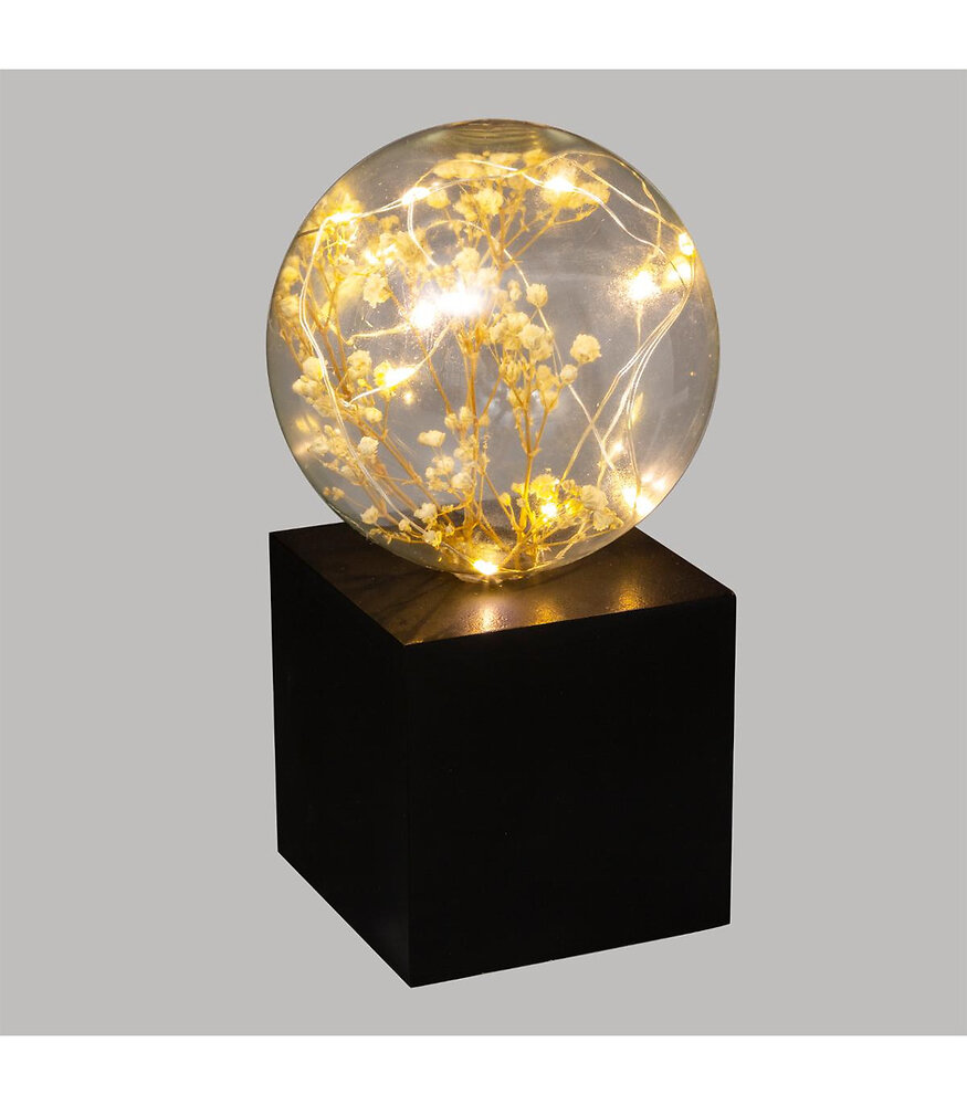ATMOSPHERA - Lampe Ampoule Microled Fleur sur socle en Bois H 17 cm - large
