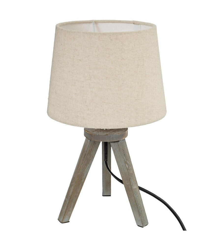 lampe en bois brossé et abat-jour beige lin h 31 cm