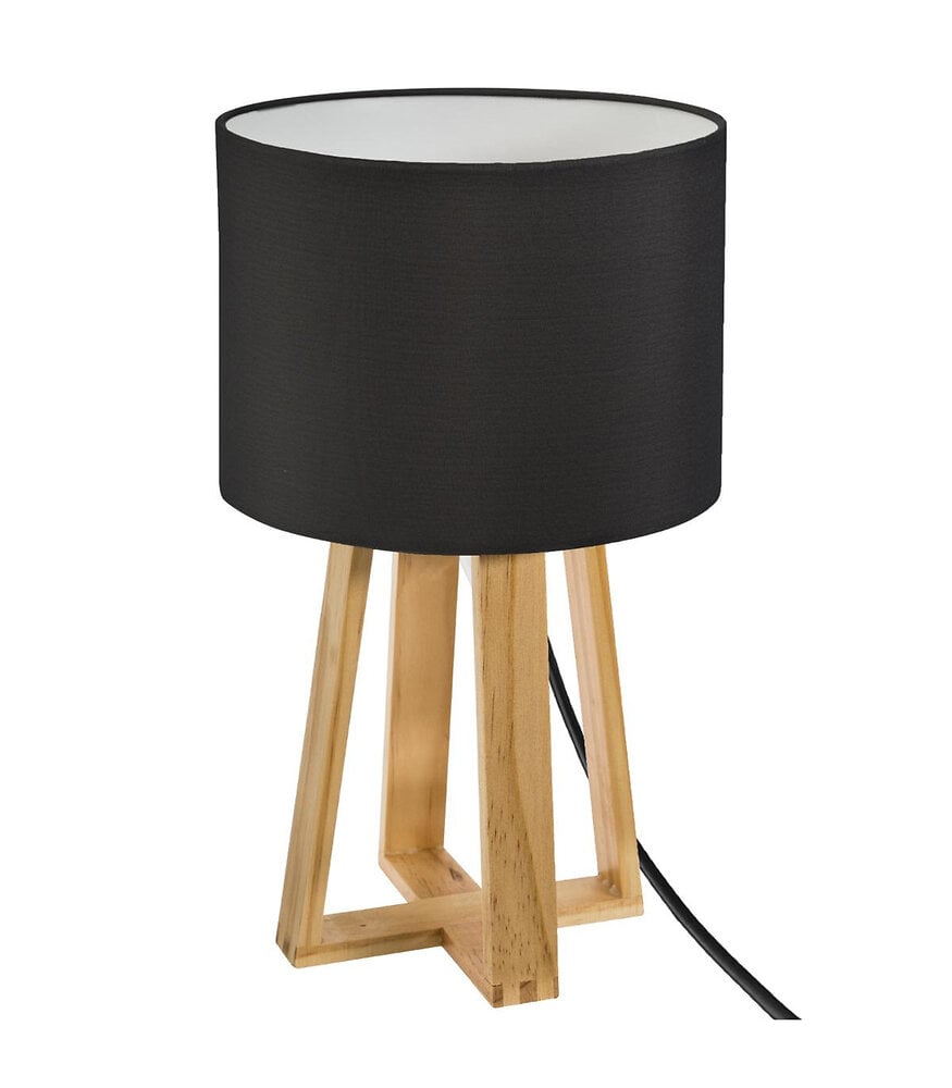 lampe à poser pied en bois et abat-jour noir h 34.5 cm