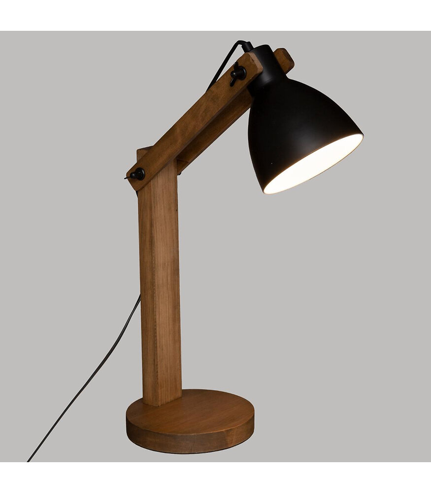 lampe à poser pied en bois et abat-jour en métal noir h 56 cm