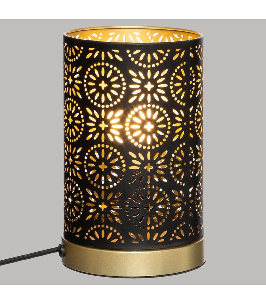 lampe cylindrique en métal noir et or