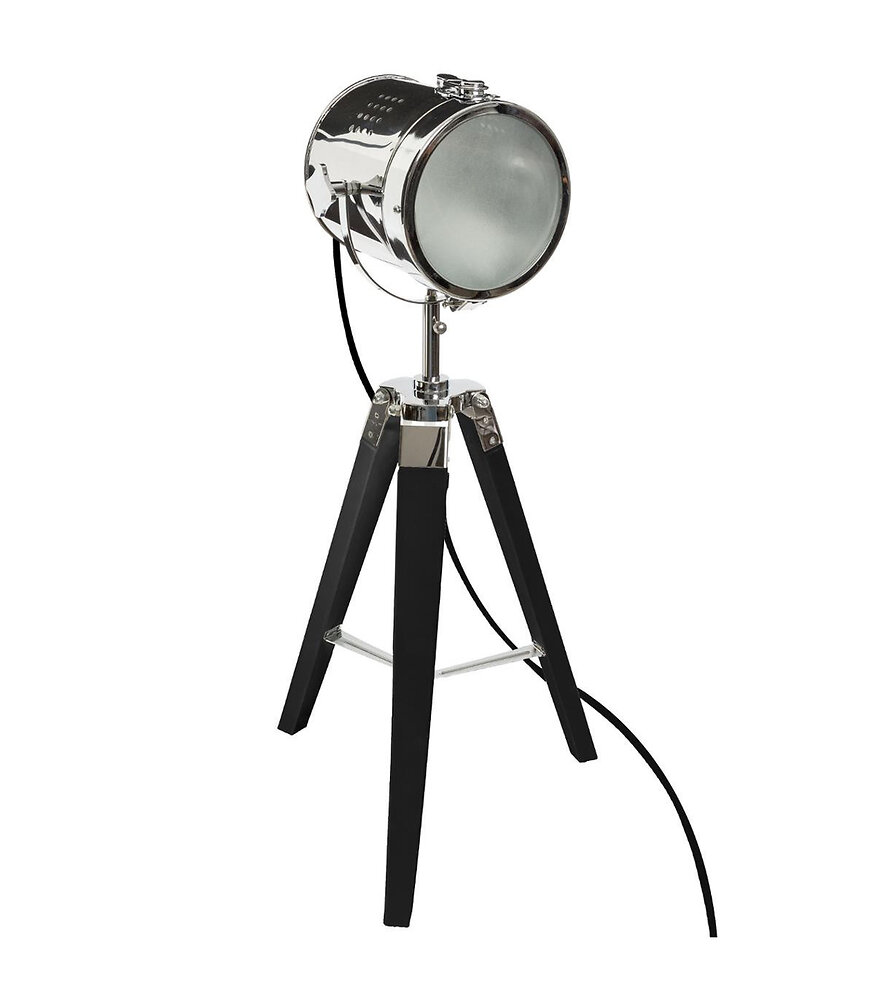 ATMOSPHERA - Lampe Projecteur en métal et pied en Bois brossé noir H 68 cm - large