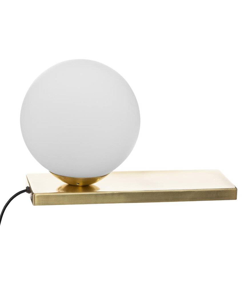 lampe boule blanche sur socle doré h 17 cm