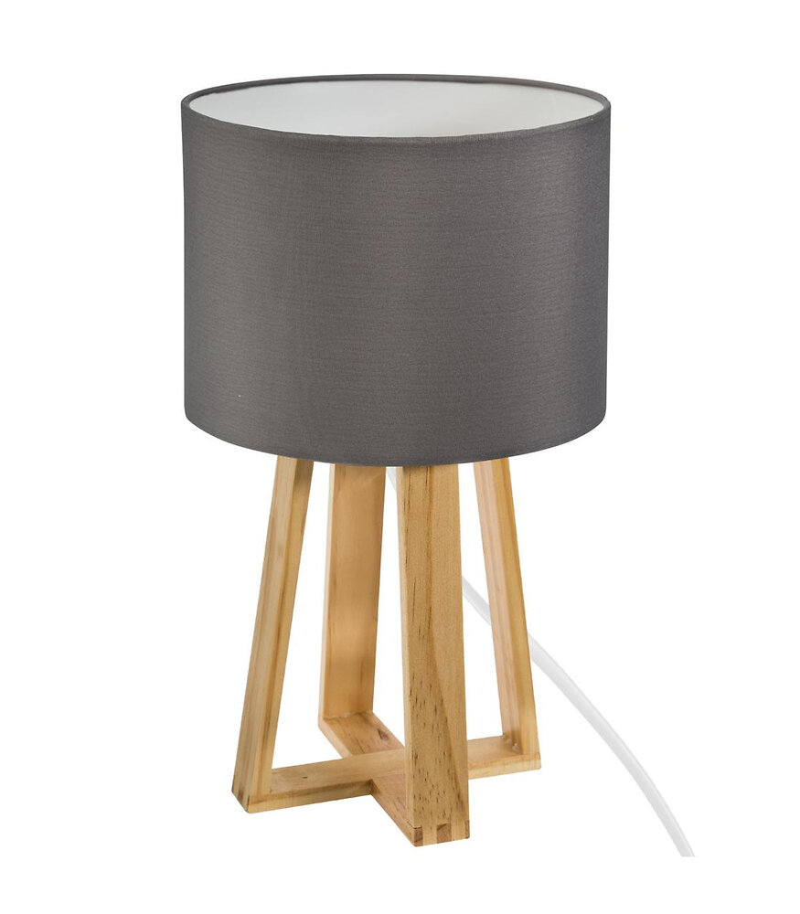lampe à poser pied en bois et abat-jour gris h 34.5 cm