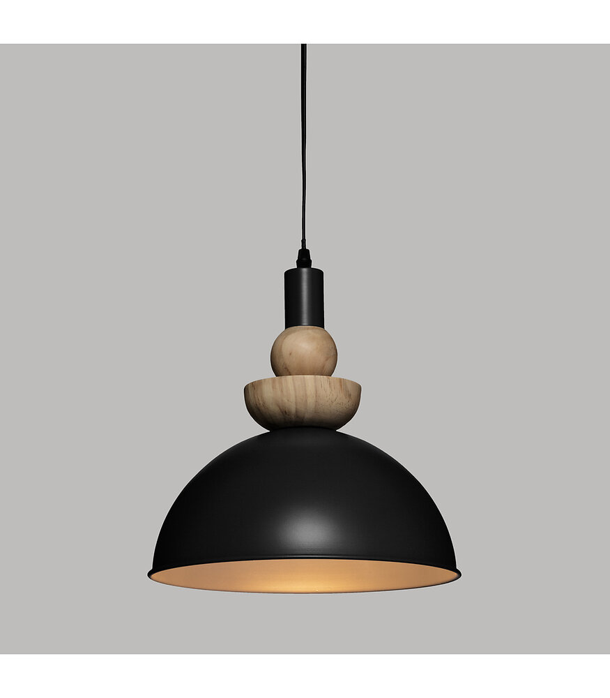 luminaire suspension en métal noir et bois d 31 cm