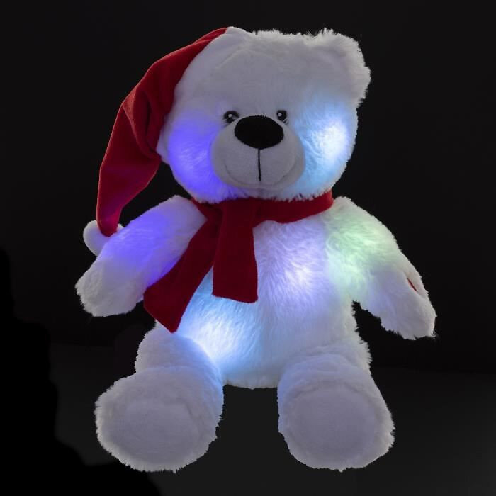 veilleuse musicale et lumineuse ours blanc chapeau rouge