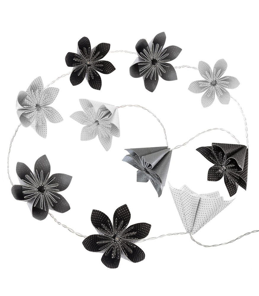 ATMOSPHERA - Guirlande décorative lumineuse 10 LED Fleurs noires et blanches - large