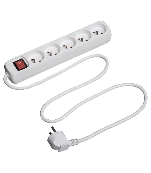 Bloc multiprises 5 Prises 2P+T et 2 USB (câble 1,5m) Blanc et