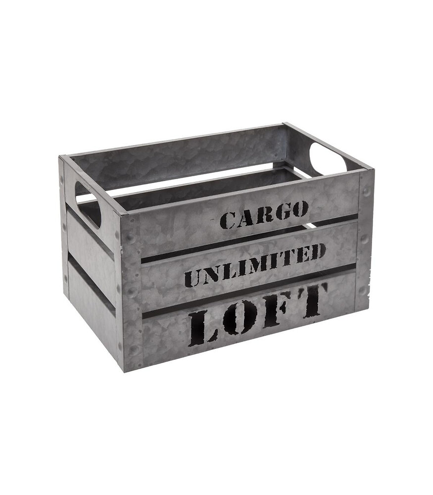 ATMOSPHERA - Lot de 3 Caisses de rangement Cagettes en métal Gris Alu rétro Loft - large