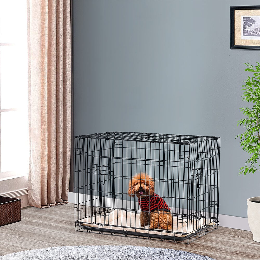cage de transport pliante pour chien poignée, plateau amovible, coussin fourni 76 x 53 x 57 cm noir
