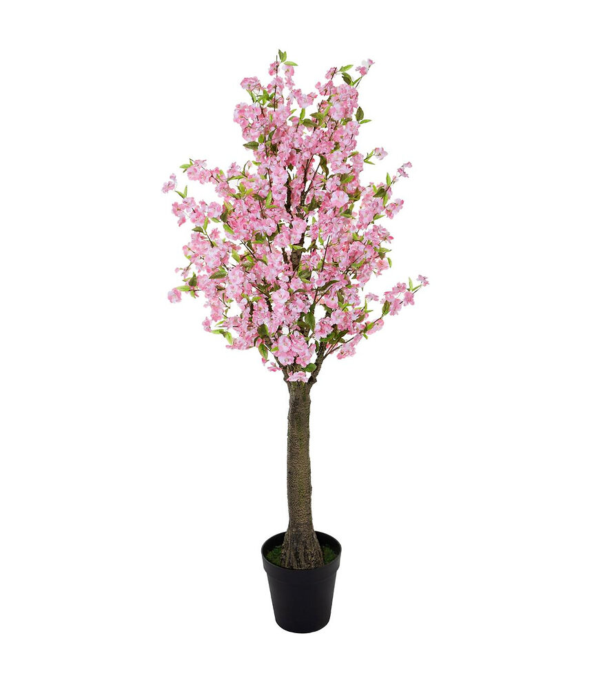ATMOSPHERA - Plante artificielle Cerisier Rose dans un Pot noir  H 200 cm - large
