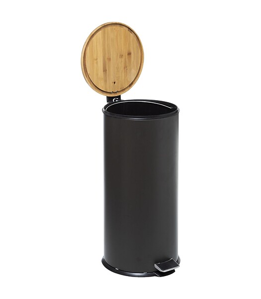 poubelle avec couvercle à charnière, poubelle de table en bambou avec  couvercle en