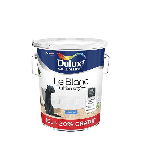 Peinture Le Blanc Finition Parfaite Dulux Valentine Mat 10L+20%