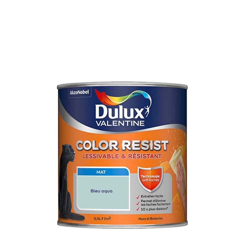 DULUX - Peinture Dulux Valentine Color Resist Mur et Boiserie Bleu Aqua 0,5L - large