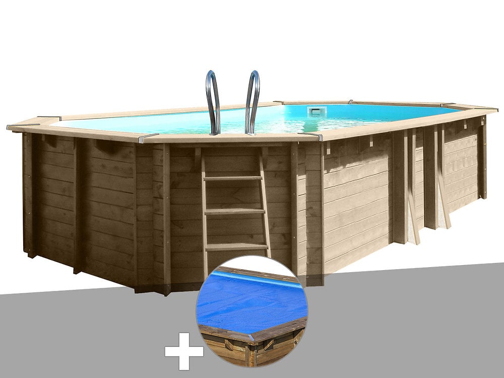 GRE - Kit piscine bois Gré Safran 6,20 x 3,95 x 1,36 m + Bâche à bulles - large