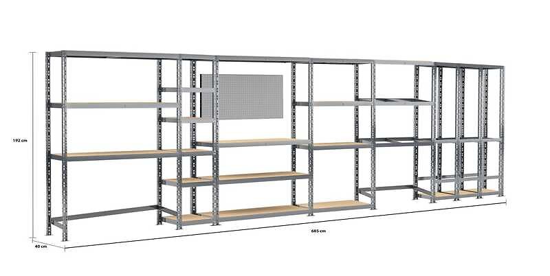 MODULOSTOR - Concept Rangement De Garage Modulö - Longueur 605 Cm - 24 Plateaux - large