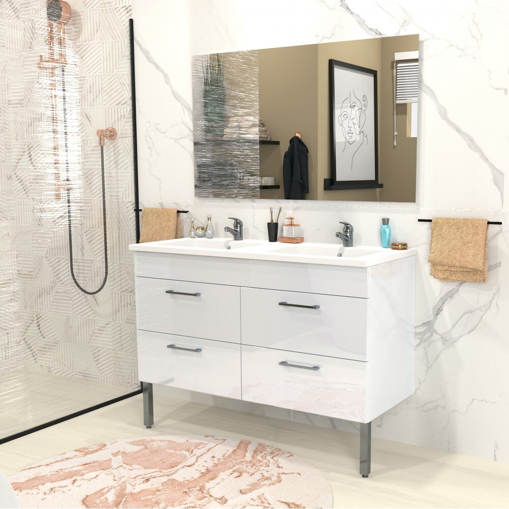 LE QUAI DES AFFAIRES - Ensemble meuble sous-vasque + vasque résine + miroir MILANO / Blanc - large