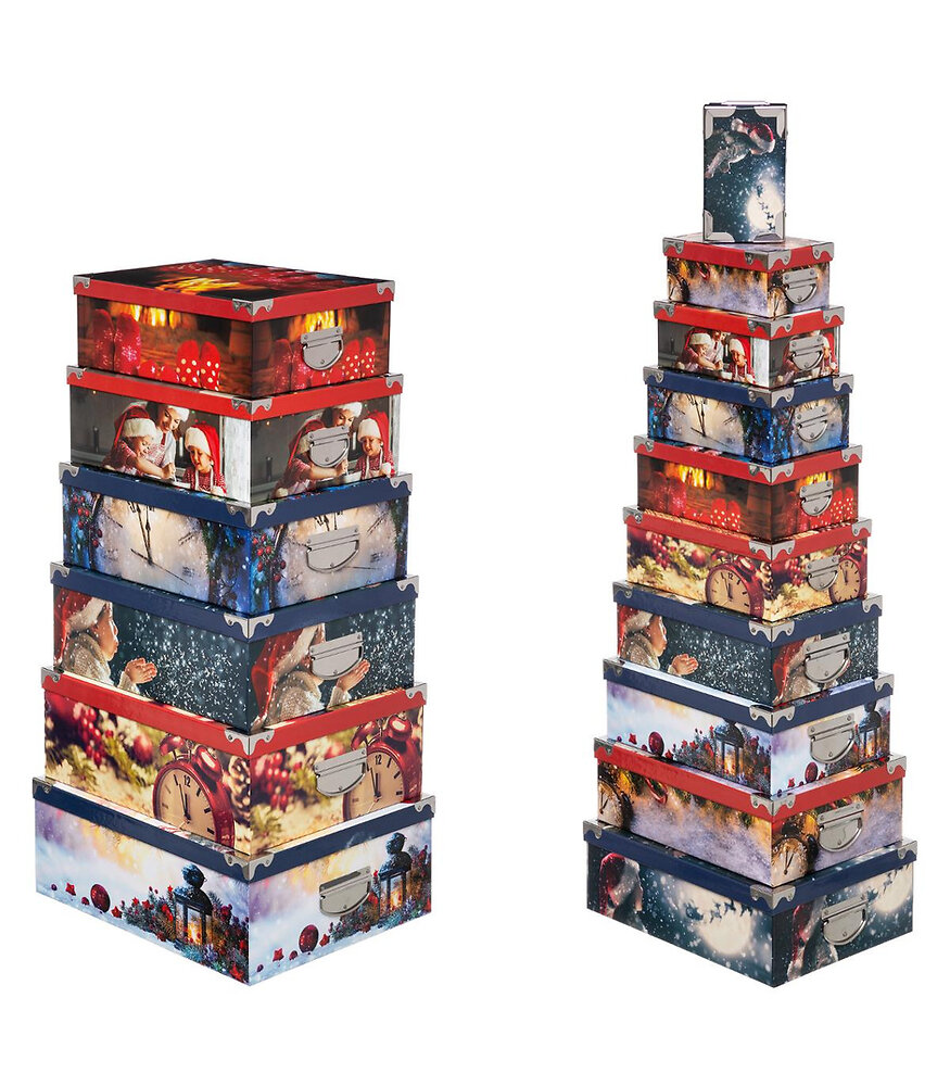 FEERIC LIGHTS & CHRISTMAS - Lot de 16 Boîtes de rangement avec poignées et coins en métal déco Noël magique - large