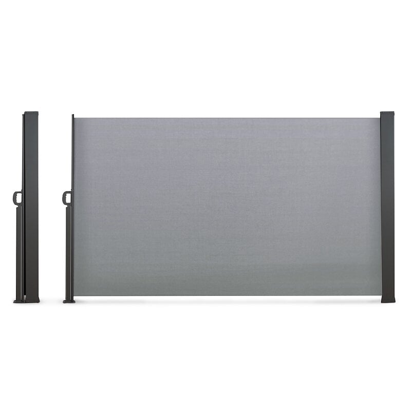 Store latéral brise-vue paravent rétractable dim. 3L x 2H m alu. polyester  anti-UV haute densité 280 g/m² gris