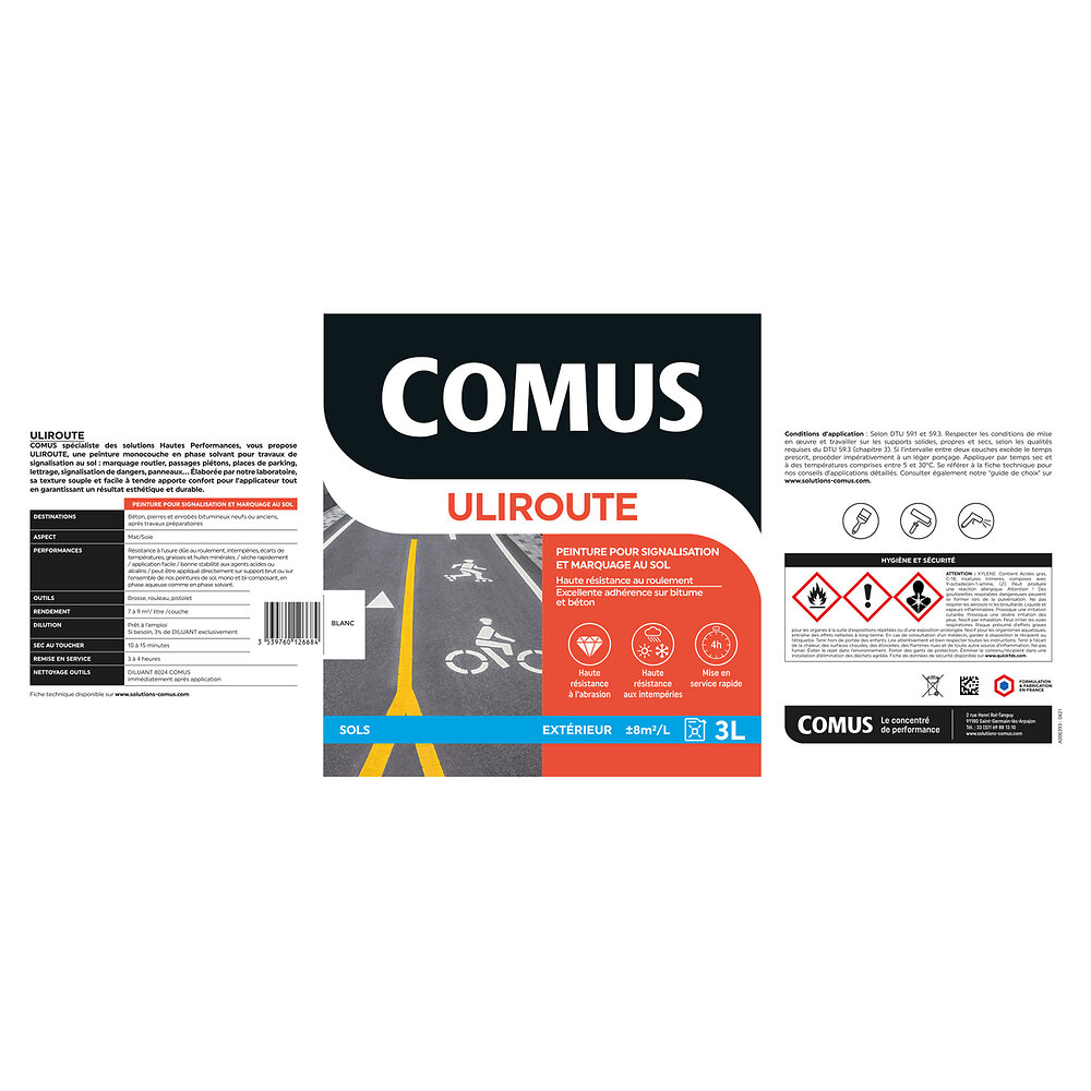 COMUS - ULIROUTE BLANC 10L - Peinture pour signalisation et marquage routier - COMUS - large