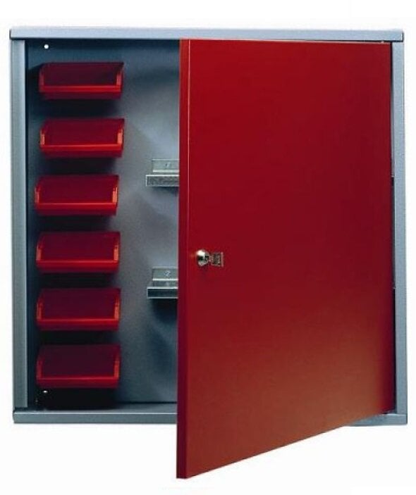 armoire murale 1 porte 2 étagères et 6 boites de rangement longueur 60 cm - rouge kupper