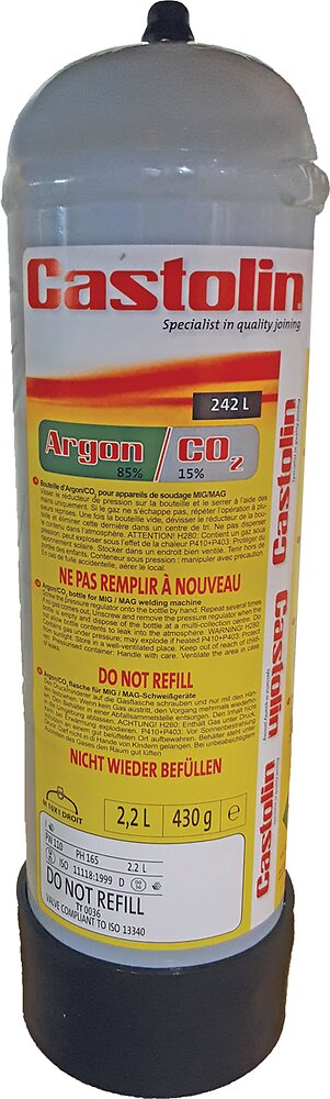 Bouteille de gaz jetable ARGON CO2 - 2,2 Litres - ACIER/INOX