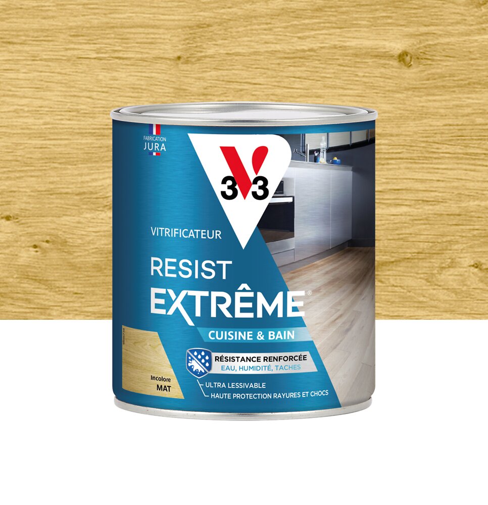 V33 BOIS - Vitrificateur resist extrÃªme Cuisine et Bain incolore mat 0.75 L - large