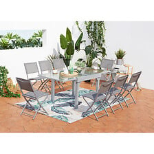 CONCEPT USINE Table de jardin extensible en alu 8 pers + 8 chaises MOLVINA