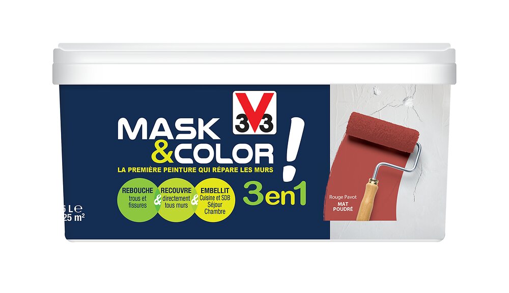 V33 PEINT - Peinture rénovation Mask & Color rouge pavot mat poudré 2.5 L - large