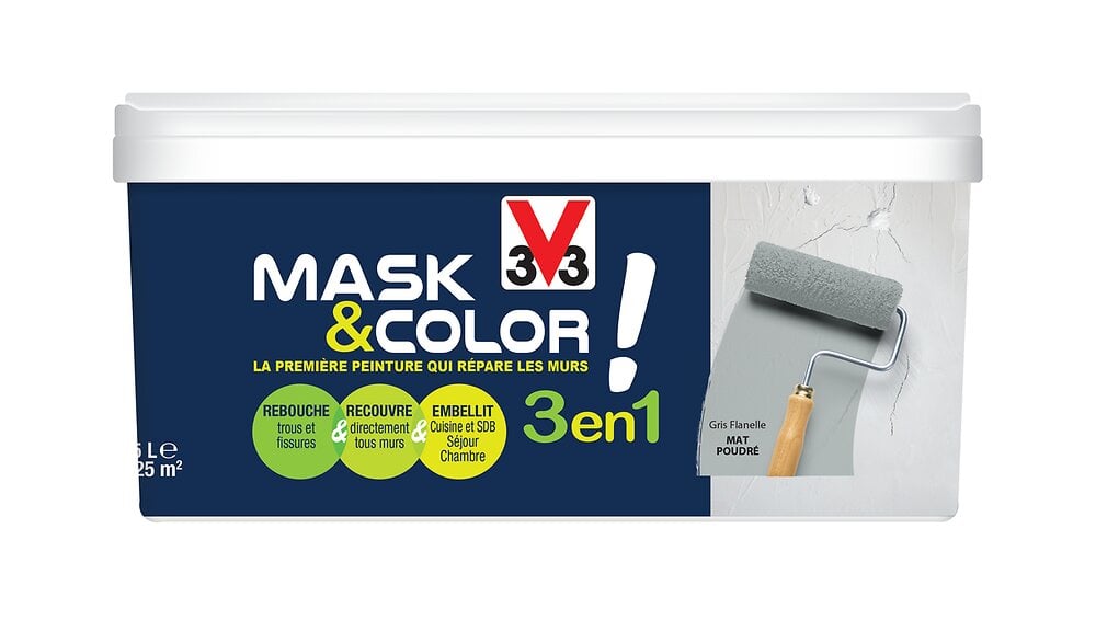 V33 PEINT - Peinture rénovation Mask & Color gris flanelle mat poudré 2.5 L - large