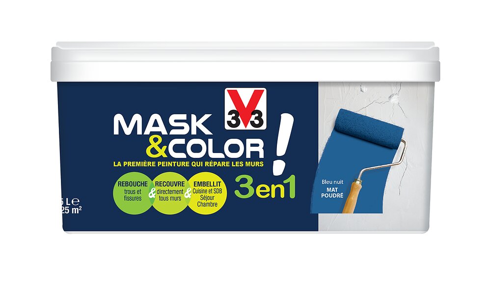 V33 PEINT - Peinture rénovation Mask & Color bleu nuit mat poudré 2.5 L - large