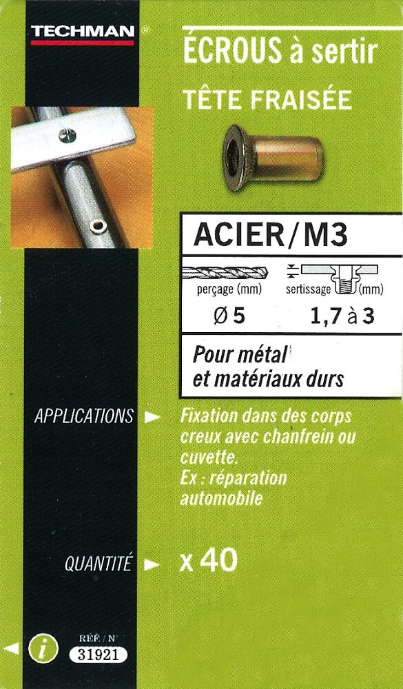 Lot de 100 écrous à rivets M5 5 mm à tête plate en aluminium : :  Outils et Bricolage